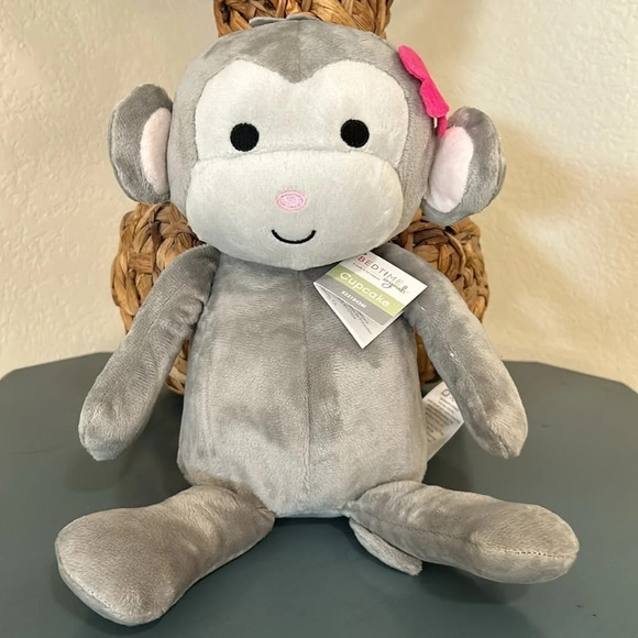 NWT Plush Monkey by Lambs & Ivy Cupcake Gray Pink Flower 2021 BEDTIME ORIGINALS - Picture 8 of 8